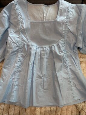 Light Blue Peasant Blouse with Lace Trim